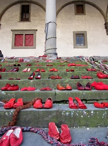 scarpe, rosso, gradini, scala, archi, rosse, colonna, donna, scale
