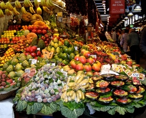 frutta, mercato, fichi, banane, bancarella, mele, cibo, colori, giallo, rosso
