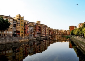 fiume, case, alberi, ponte, riflessi, acqua, riflesso, canale, palazzi, finestre, panorama