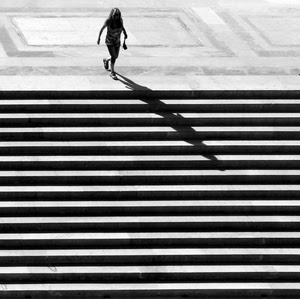 ombra, donna, gradini, scale, scala, nero, ragazza, bianco, ombre, scendere, bianconero