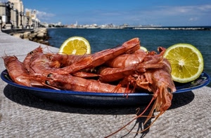 mare, piatto, gamberi, limone, cibo, limoni, gamberoni