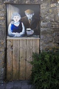 porta, legno, dipinto, pianta, murales, anziani, due, quadro, coppia