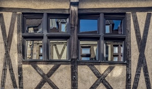 finestre, riflessi, legno, ics, vetri, travi, casa, incroci, muro, riflesso, vetro, vetrate, azzurro, graticcio, finestra