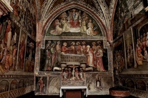 affreschi, altare, cappella, santi, arco, chiesa, crocifisso, angeli, dipinti, colori, tovaglia, archi, interno