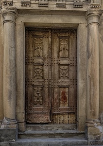 colonne, portone, legno, gradini, scalini, marrone, capitelli, antico, rettangoli, palazzo, intagli