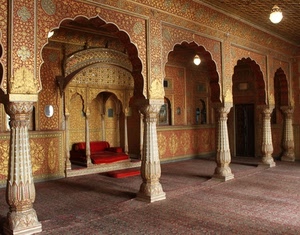 colonne, rosso, archi, divano, decorazioni, lampadari, moschea, tappeti, lampade, arabeschi, luci, porta, interno, mosaici