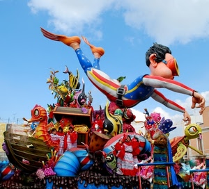 carnevale, carro, colori, pesci, pinne, maschere, sub, carri, cielo, multicolore