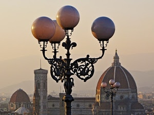 campanile, sfere, firenze, lampioni, cupola, lampione, chiesa, cielo, cupole, vetro, tramonto, basilica, torre, ferro, città, finestre, metallo